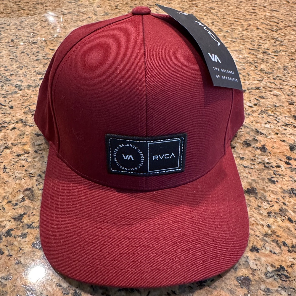 RVCA Dark Red Snapback Hat with Black Logo Patch NWT